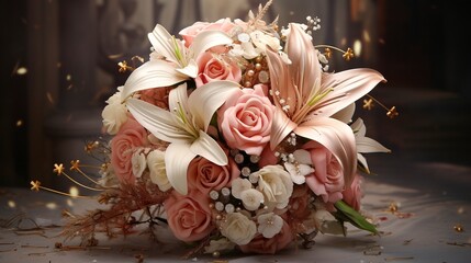 A photo of an exquisite bridal bouquet with roses