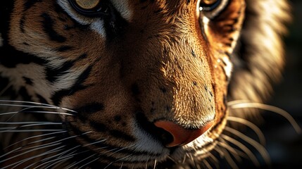 A photo of an intense close-up of a tigers whiskers