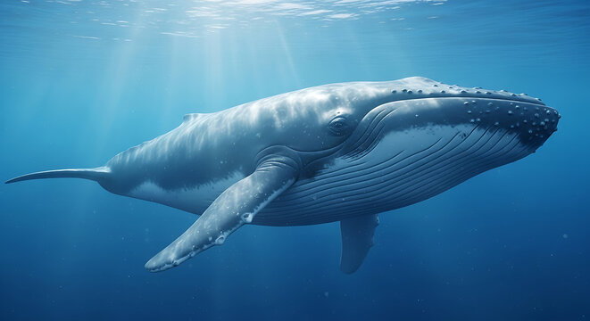 Humpback whale swimming in ocean water