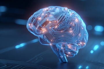 Futuristic digital brain with glowing neural connections