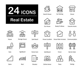 These are 24 beautiful small, pixel perfect real estate interface vector icons.