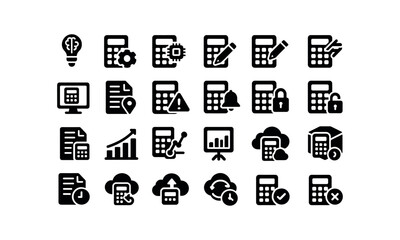 vector solid black filled icons Accounting (Advanced) accounting, smart, ai, auto, manual2, synced, unsynced, monitor, accounting.