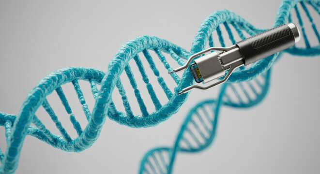 Dna strand manipulation illustration with a robotic tool biomedical technology concept