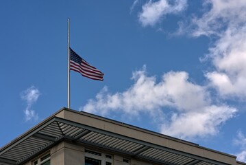 American flag at half-mast at the consulate in Berlin.