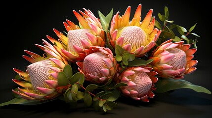 A photo of a bouquet of exotic protea flowers