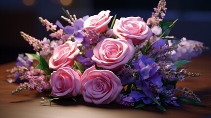A photo of a bouquet of fragrant lavender and roses