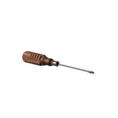 Old flathead screwdriver with wooden handle isolated on transparent backgroun