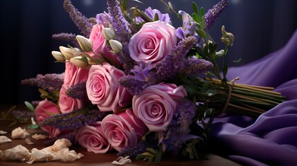 A photo of a bouquet of fragrant lavender and roses