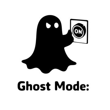 Black ghost turning on a switch with an on label in a white background in a cartoon style illustration