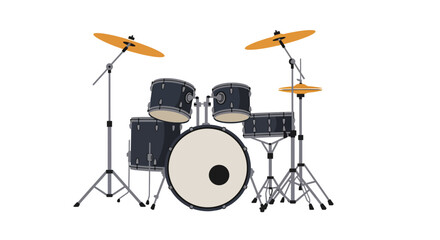 Complete Drum Set with Cymbals and Dark Blue Drums.