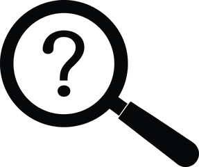 Magnifying Glass Question Mark Silhouette Icon, Magnifying Glass with Question Mark Silhouette: Help and Search Concept.