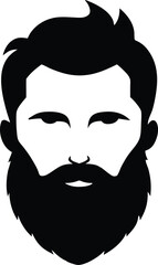 Man with Full Beard Silhouette Vector Illustration, Bearded Man Face Portrait Black Vector Art, Barbershop Logo Template Bearded Man Vector.