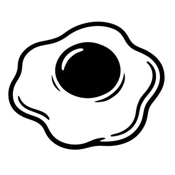 Black and white vector illustration of a sunny-side up fried egg with a solid black yolk and bold outline. Perfect for breakfast menus, food branding, culinary icons, cooking blogs, restaurant signage