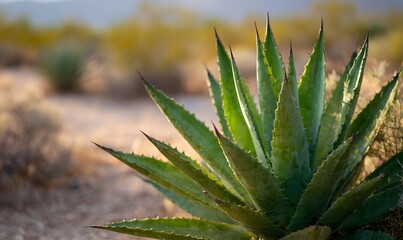 Fototapeta premium Vertical composition of an agave. zoomed in to highlight the spikes
