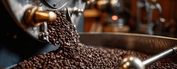 The Coffee Beans Roasting In An Industrial Roaster With Steam
