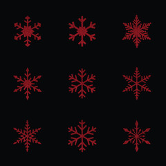 set of red glitter snowflakes design	