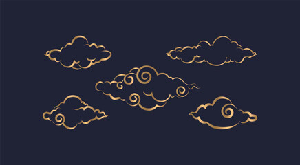 Creative collection of unique and Gold clouds isolated on Blue background