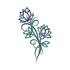 Elegant two lotus flowers tattoo design with green leaves.