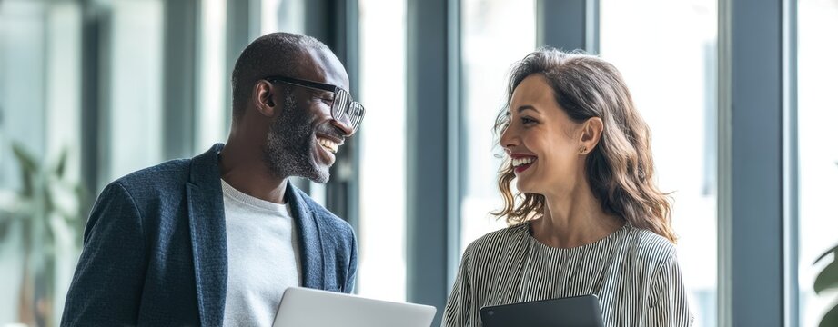 The Office Conversation Between Smiling Colleagues Sharing Ideas and Advice