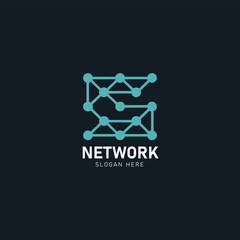 Network logo design with connected nodes and lines for technology, IT, internet, and digital branding