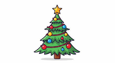Festive Cartoon Christmas Tree with Colorful Ornaments