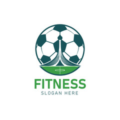 Fitness logo design with football and training concept for sports, gym, soccer, and athletic branding