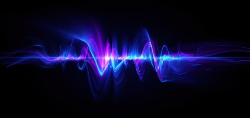 The waveform glowing neon blue and purple energy pulse across dark futuristic background