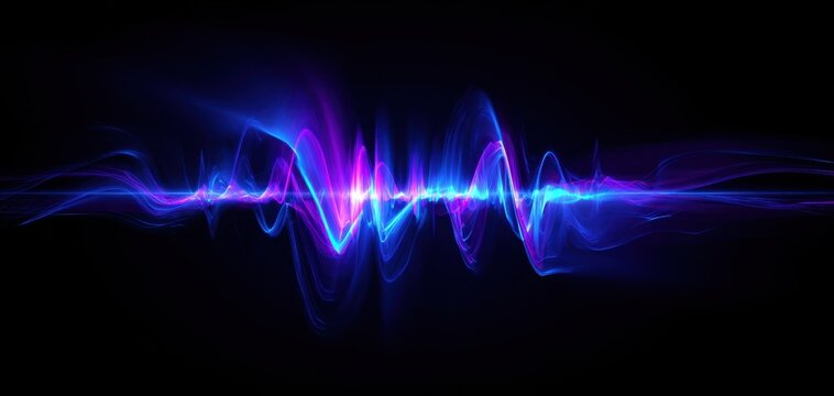 The waveform glowing neon blue and purple energy pulse across dark futuristic background