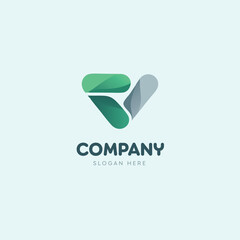 Abstract company logo design with geometric shapes in green and gray for business and corporate branding
