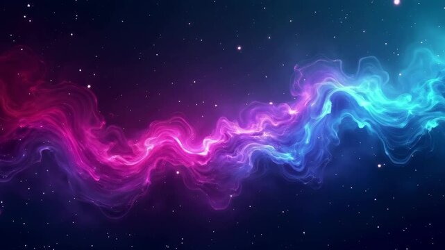 Vibrant cosmic wave forming serene abstract background of glowing pink and blue nebula in deep galaxy space