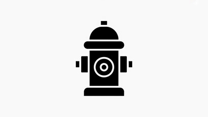 A minimalist black and white icon of a fire hydrant. The hydrant is rendered in a solid black silhouette style with clean lines and geometric shapes