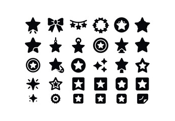 vector solid black filled icons Stars (Decorations) star, ribbon, bow, garland, wreath, pendant, charm, clip, badge, brooch, magnet, topper, star.