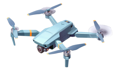 Light-gray drone with four rotors and camera