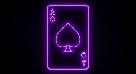 Neon spade playing card illustration glowing in vibrant purple against a dark background