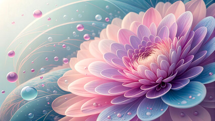 Obraz premium Beautiful abstract flower with soft pink and blue tones and water droplets