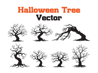 Spooky Halloween Trees Silhouettes Vector Collection