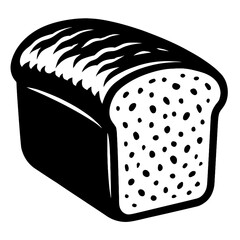 Simple black and white vector illustration of a classic loaf of bread, perfect for sandwiches, showing a sliced end with texture, ideal for bakery menus, food blogs, or culinary designs, offering a cl