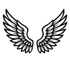 Elegant stylized vector outline of a majestic pair of ethereal angel wings in striking black, perfect for graphic design, logos, tattoos, apparel, spiritual themes, freedom concepts, and decorative el