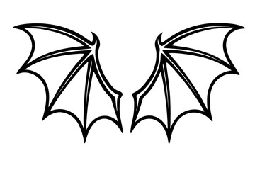 Striking Pair of Stylized Dragon or Bat Wings Outline Vector Illustration, Perfect for Fantasy Art, Halloween Designs, Mythical Creature Graphics, Tattoo Concepts, and Supernatural Emblems, High-Quali