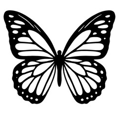Elegant vector silhouette of a majestic butterfly, featuring striking black and white contrast and intricate wing patterns. This minimalist insect illustration is perfect for graphic design, logos, ta