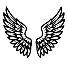 Elegant vector pair of stylized black and white angel wings illustration, ideal for tattoo designs, inspiring logos, spiritual emblems, freedom motifs, and diverse graphic design projects, embodying m