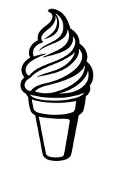 Clean black and white vector outline of a classic soft-serve ice cream cone. This elegant dessert illustration is perfect for menus, ads, branding, and web design, capturing the essence of a sweet, fr