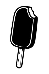 Bitten Ice Cream Bar Silhouette Vector Art: Classic Black & White Frozen Treat on a Stick, Perfect for Summer Dessert Graphics, Iconic Popsicle Design, Minimalist Snack Illustration with a Bite Taken