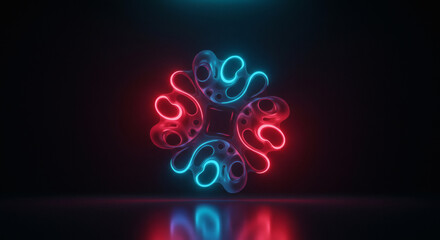 Abstract neon design glowing with red and blue light on a transparent background