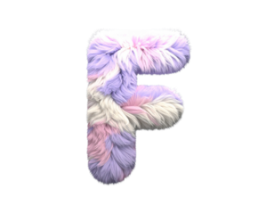 Close-Up Fluffy Blue Letter F with Realistic Fiber Depth PNG.
