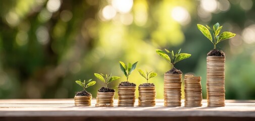 The Coin Stacks with Growing Seedlings Symbolizing Financial Growth and Sustainable Investment