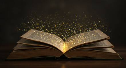Open book with glowing particles education knowledge reading concept