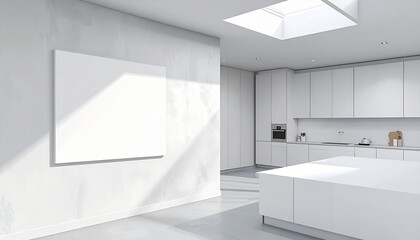 3d render of blank wall at the kitchen; the wall in the left side from the modern minimalist kitchen