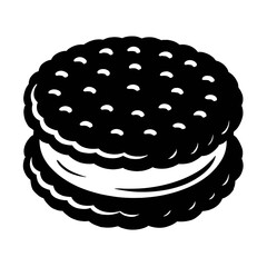 Monochromatic vector illustration of a classic chocolate sandwich cookie with a sweet cream filling, depicting a popular dessert biscuit, perfect for snack, bakery, and confectionery-themed designs. A