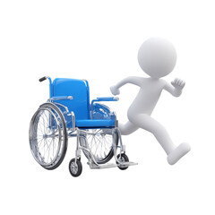 Obraz premium Dynamic figure running away from wheelchair on transparent background